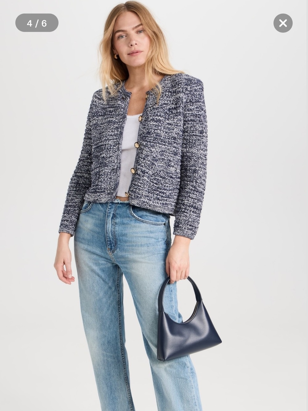 ba&sh Guspa Cardigan Jacket in Navy Knit Bouclé